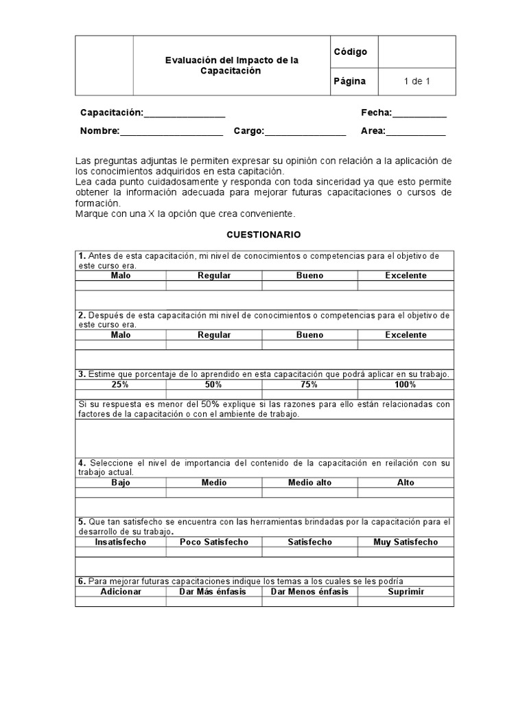 Evaluacion de Capacitacion | PDF | Cognición | Science