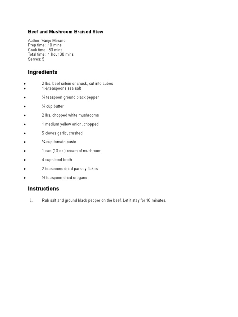Beef and Mushroom Braised Stew | PDF | Wellness