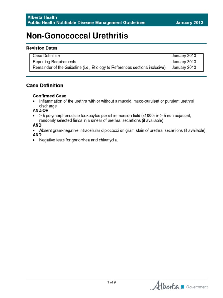 Guidelines Non Gonococcal Urethritis 2013 PDF Sexually Transmitted