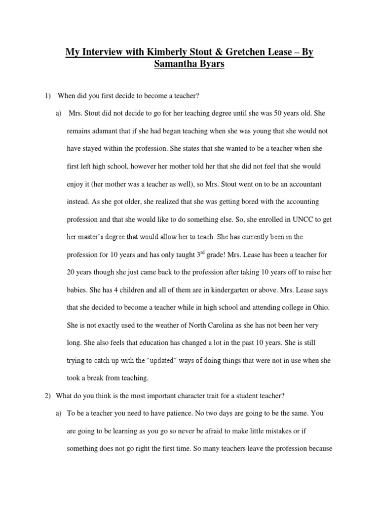 Teacher Interview Pdf Classroom Teachers