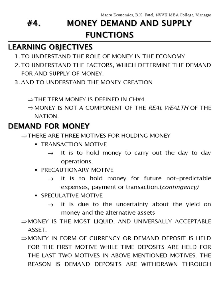 Money Demand and Supply Explained | PDF | Demand For Money | Money