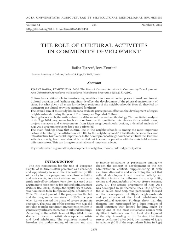 Cultural Activities in Community Development | PDF | Creativity | Data ...