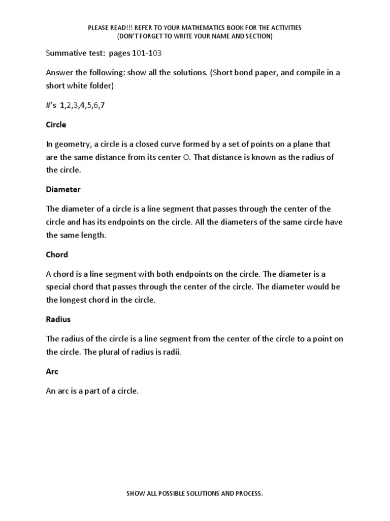 Summative Test All Pdf Circle Tangent