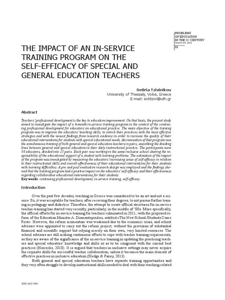The Impact of An In-Service Training Program On The Self-Efficacy of ...