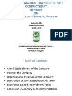 Summer Vacation Training Report Conducted at Mahindra ON Vehicle Loan Financing Process