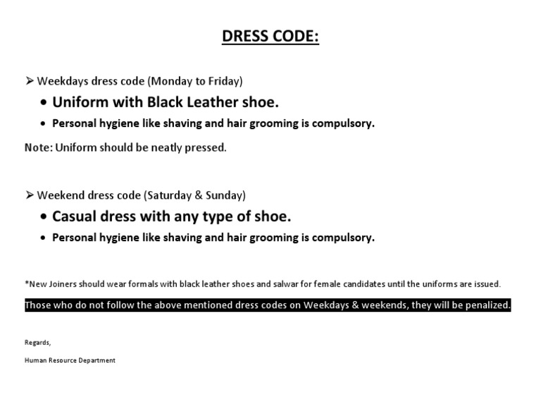 Dress Code:: Uniform With Black Leather Shoe | PDF