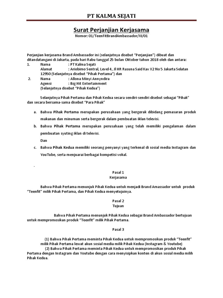 Surat Perjanjian Kerjasama Pdf