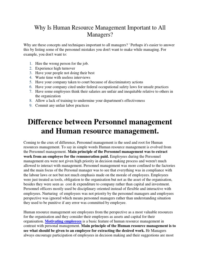 Why Is Human Resource Management Important To All Managers | PDF ...