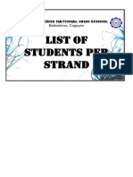List of Students Per Strand: Ballesteros National High School