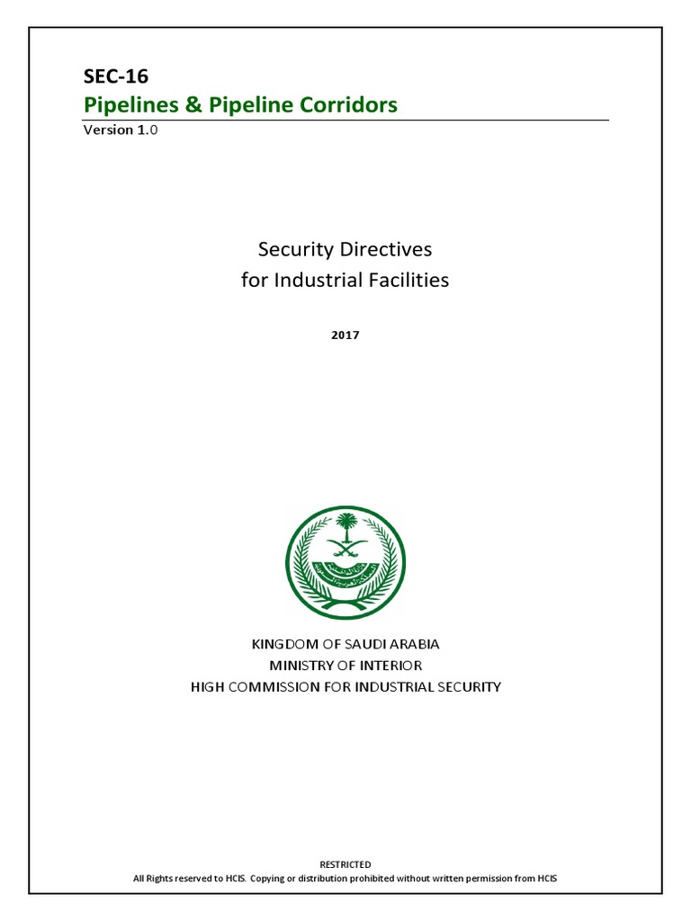 Pipelines & Pipeline Corridors Security Directives For Industrial