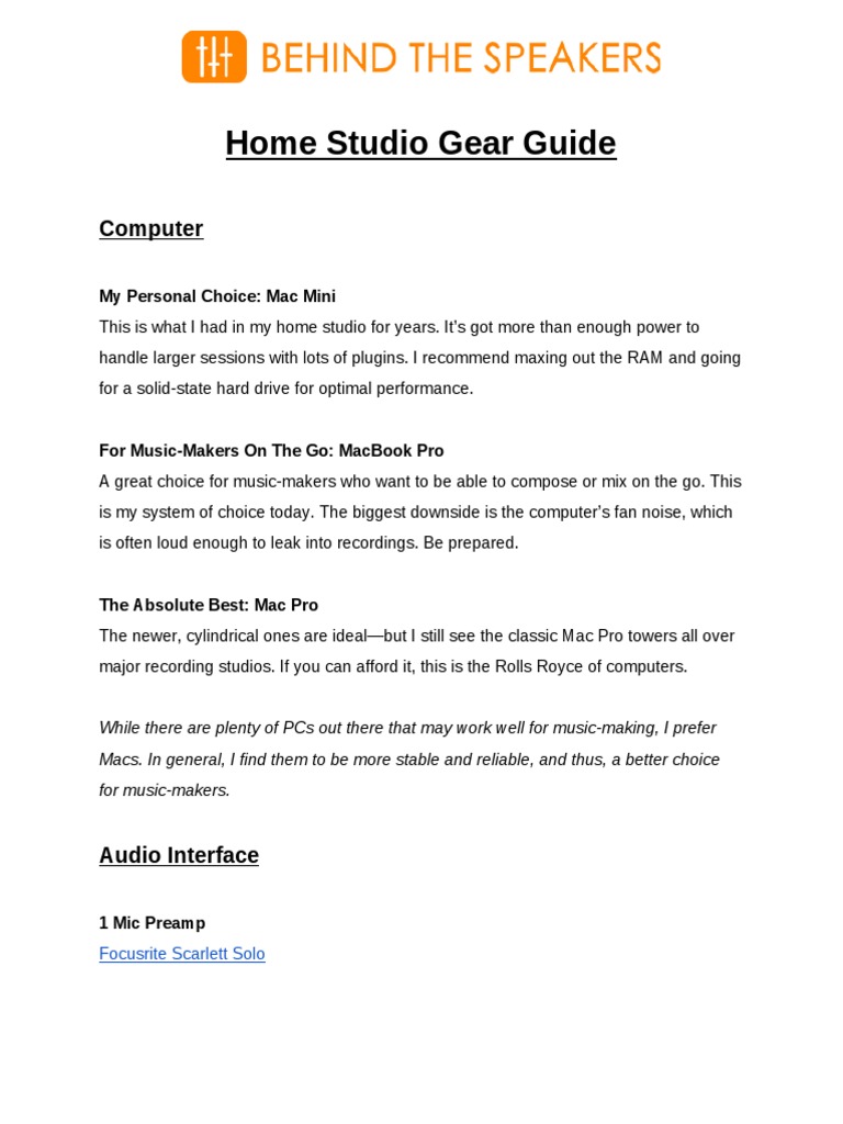 Home Studio Gear Guide PDF Microphone Sound Recording