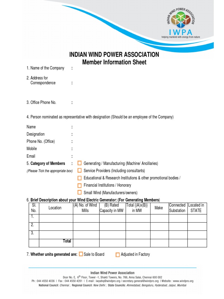 Indian Wind Power Association Member Info | PDF