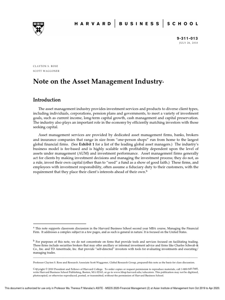 Note On The Asset Management Industry | PDF | Investment Fund | Closed End  Fund