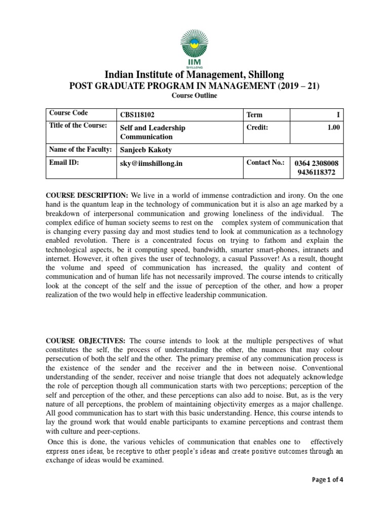 SLC Course Outline 2019 | PDF | Self | Perception