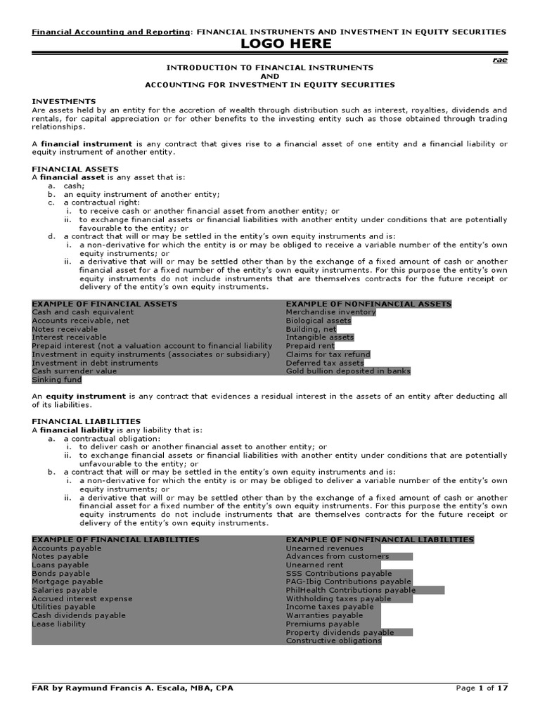01 Investment in Equity Securities - V2 With Answers | PDF | Debits And
