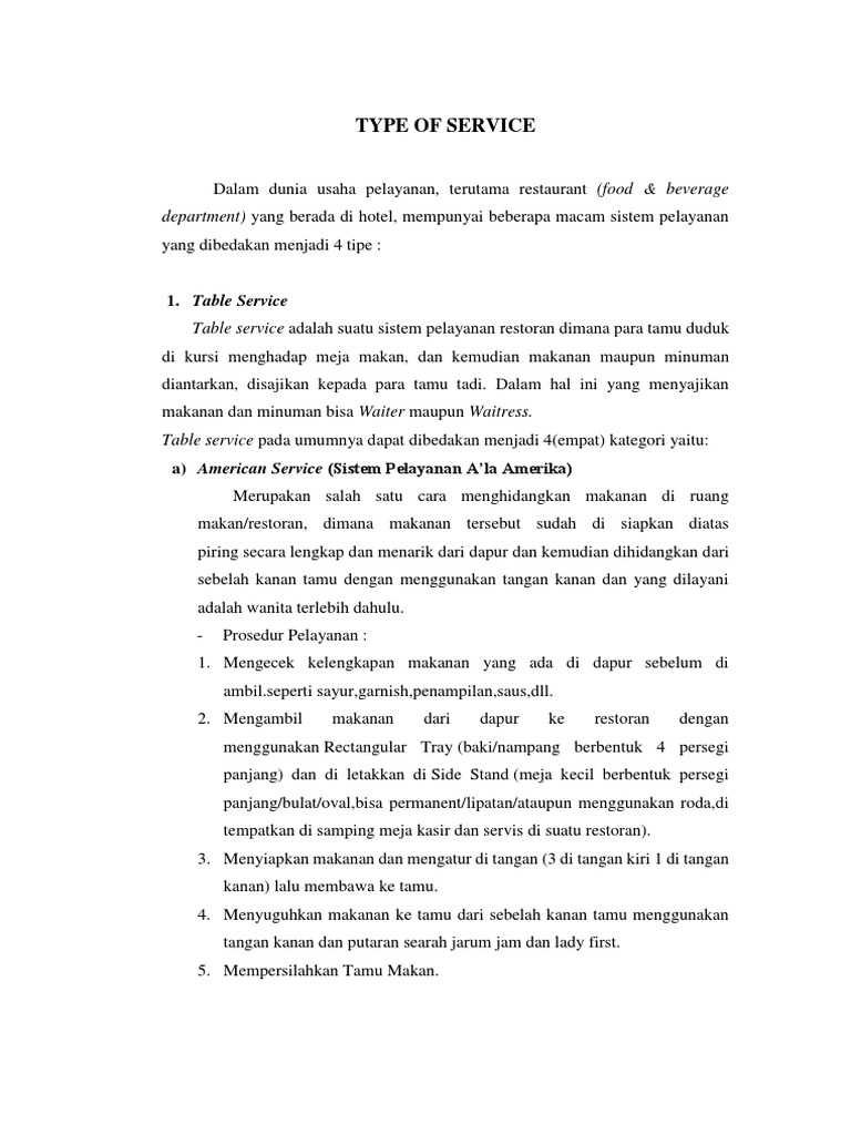 Jenis-Jenis Pelayanan Restoran | PDF