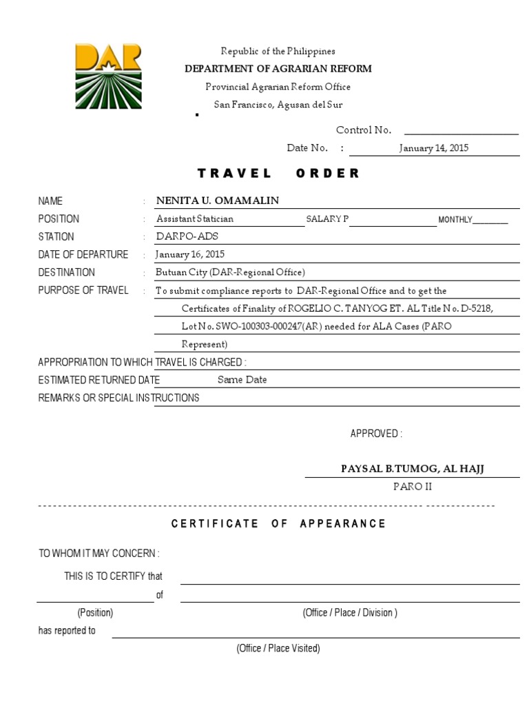 Travel Order PDF Government