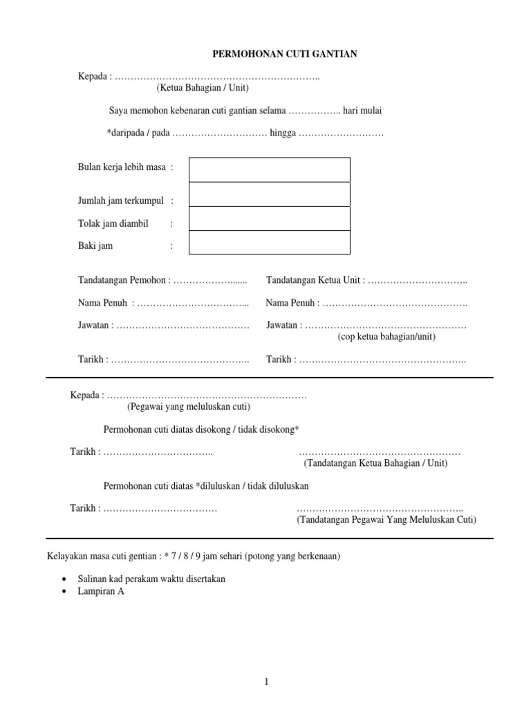 Borang Permohonan Cuti Gantian Politeknik Rasmi Doc  historyploaty