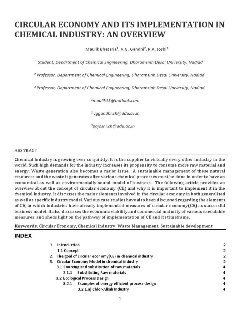 Circular Economy And Its Implementation In Chemical Industry An