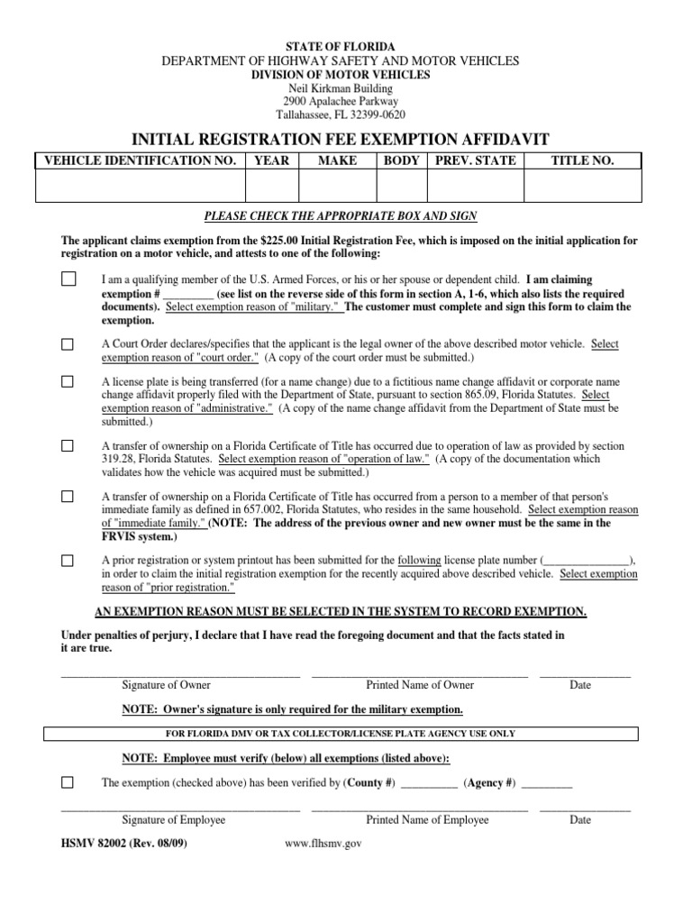 FL DMV Vehicle Registration Exemption | PDF | Military Discharge 