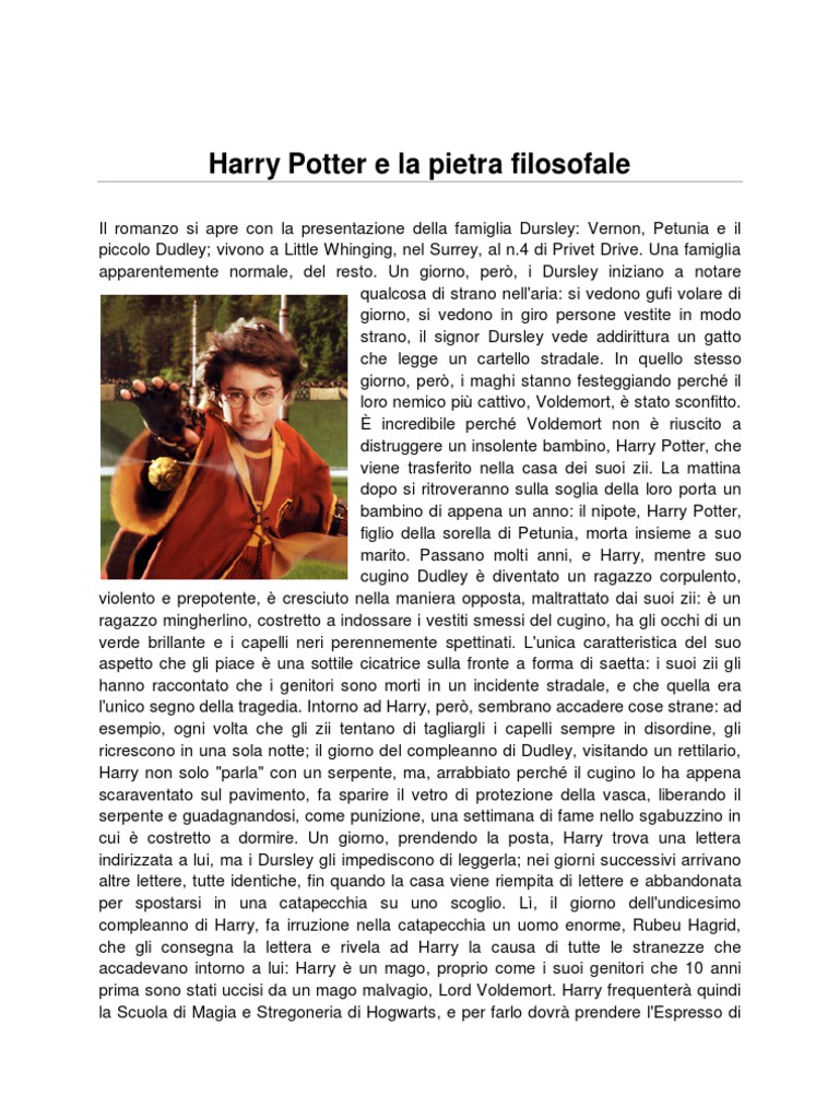 Trama Harry Potter E La Pietra Filosofale