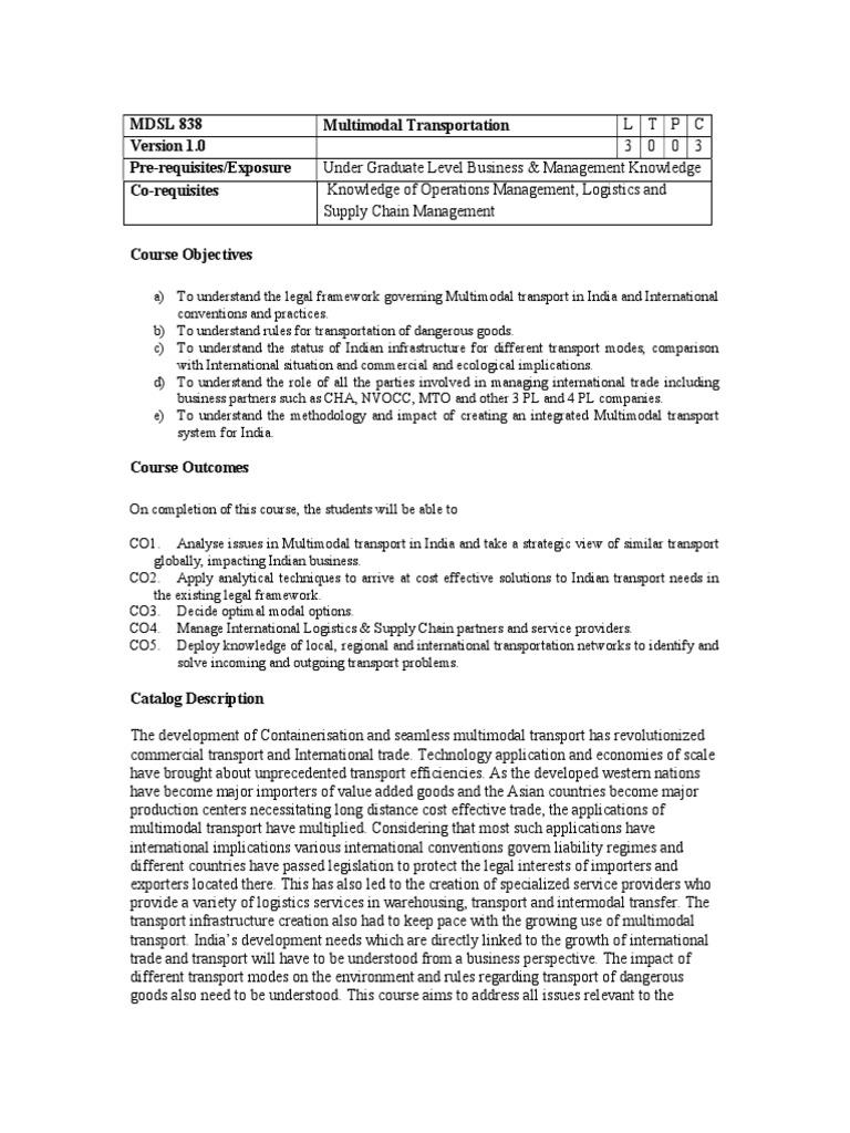 Multimodal Transportation Course Overview | PDF | Containerization ...