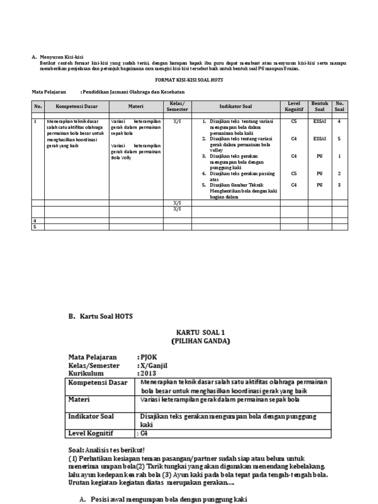 Form Penyusunan Soal Hots Penjas