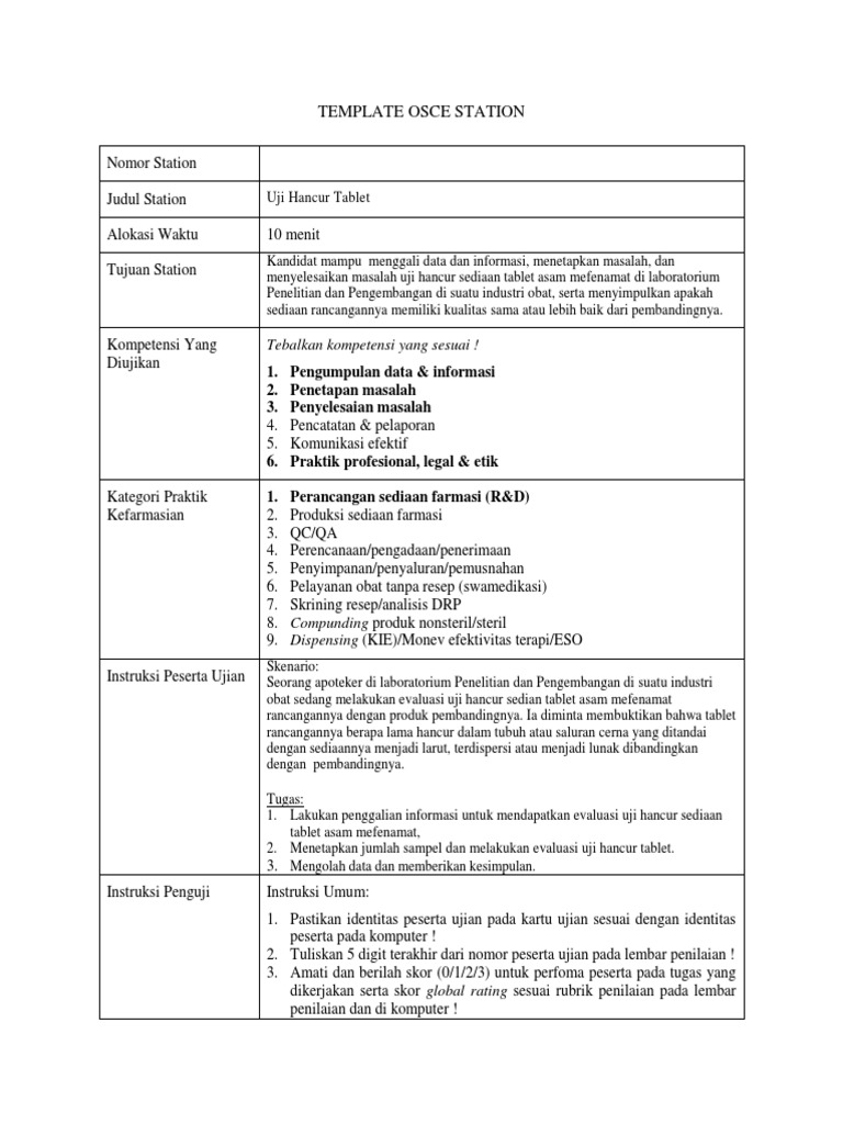 Contoh Soal Osce Uji Hancur Tablet
