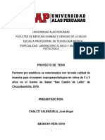 Factores pre analíticos relacionados con la mala calidad de muestra coproparasitológica en niños