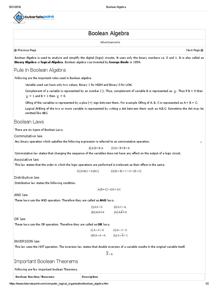 Rule in Boolean Algebra | PDF | Boolean Algebra | Teaching Mathematics