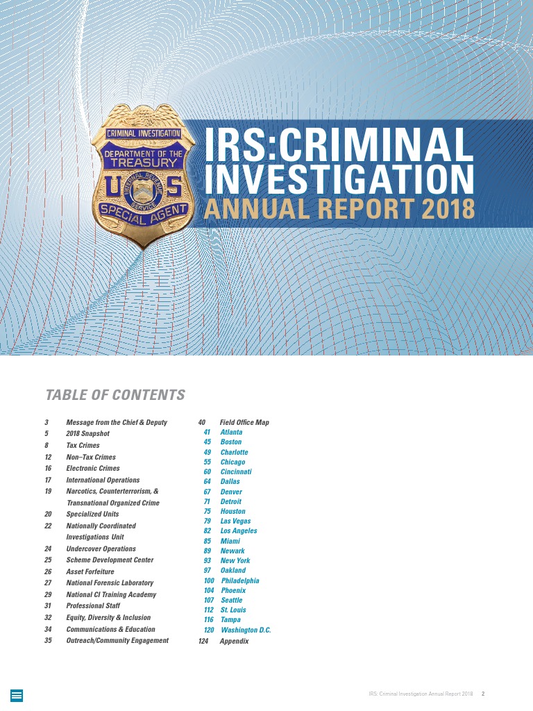 Irs Field Offices 2018 Criminal Investigation Annual Report Money Laundering Tax Return United States