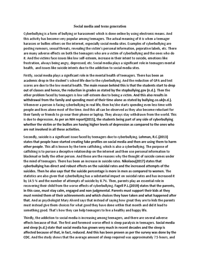 Impact of Cyberbullying on Teens | PDF | Cyberbullying | Social Media
