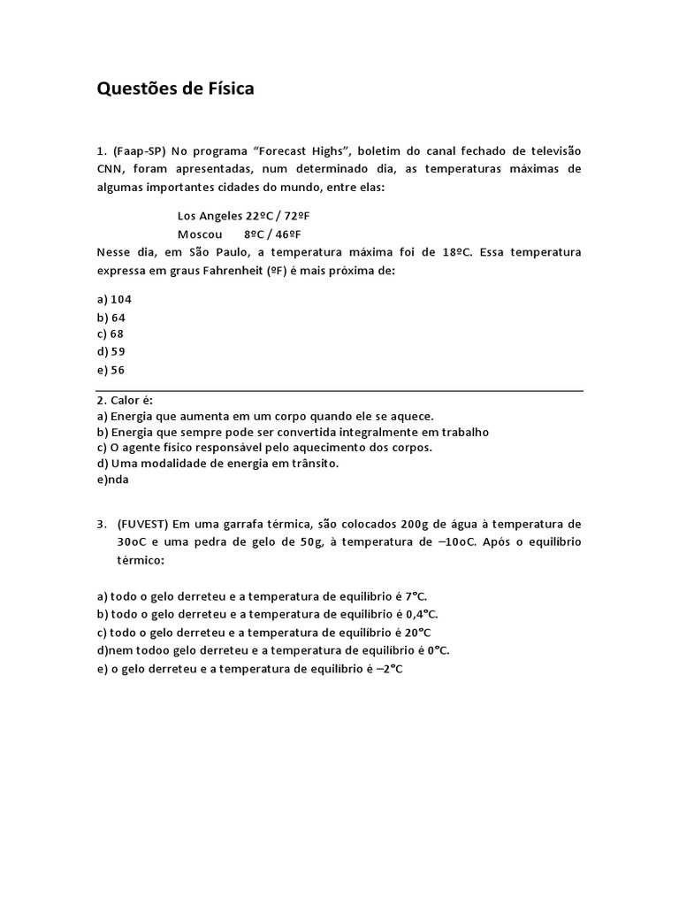 Questoes De Fisica E Matematica Do Simulado I Da Cefc