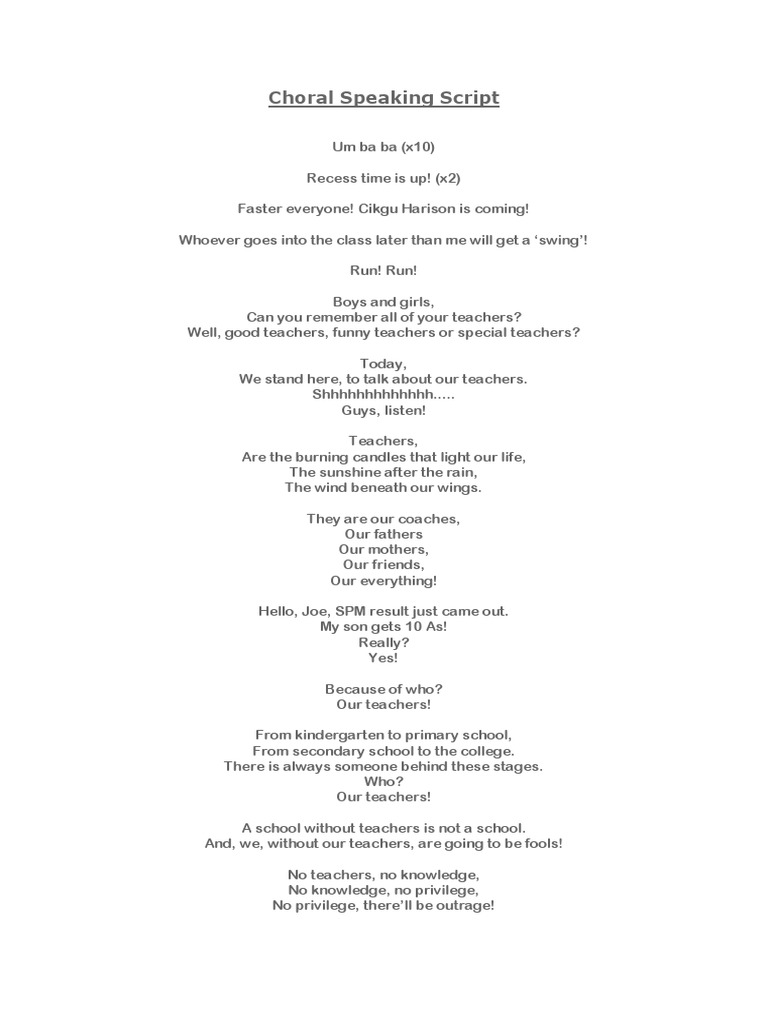 Choral Speaking Script PDF