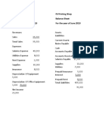 FS Printing Shop Income Statement For The Year of June 2019 FS Printing Shop Balance Sheet For The Year of June 2019