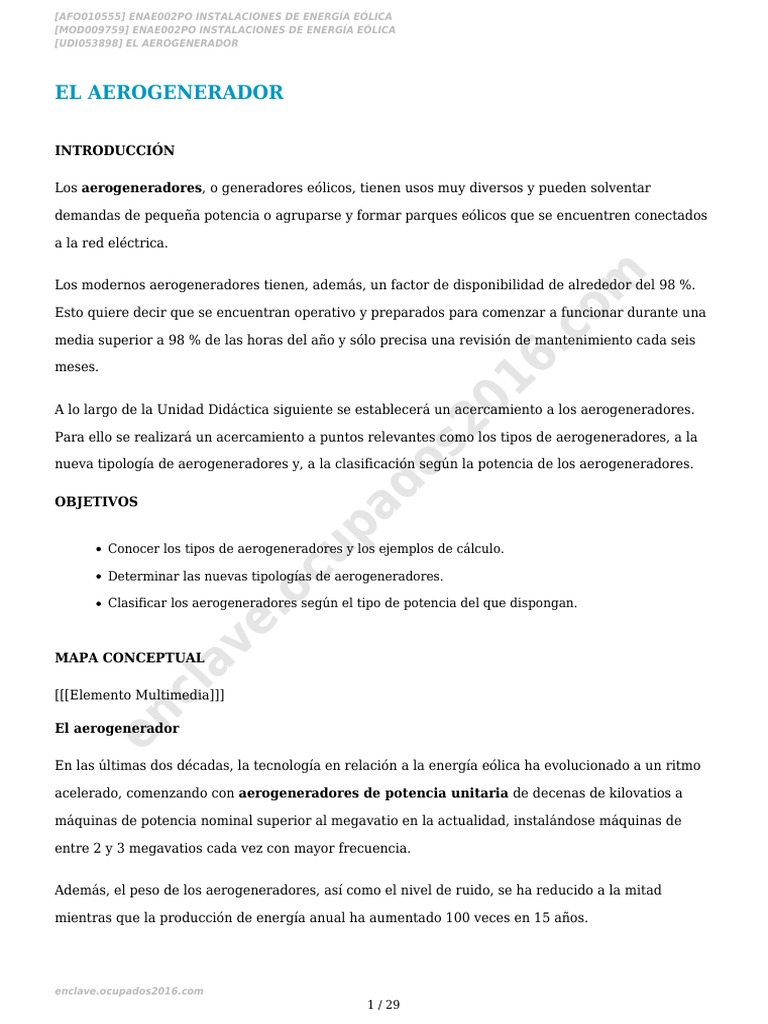 Tipos y Funcionamiento de Aerogeneradores | PDF | Turbina eólica ...