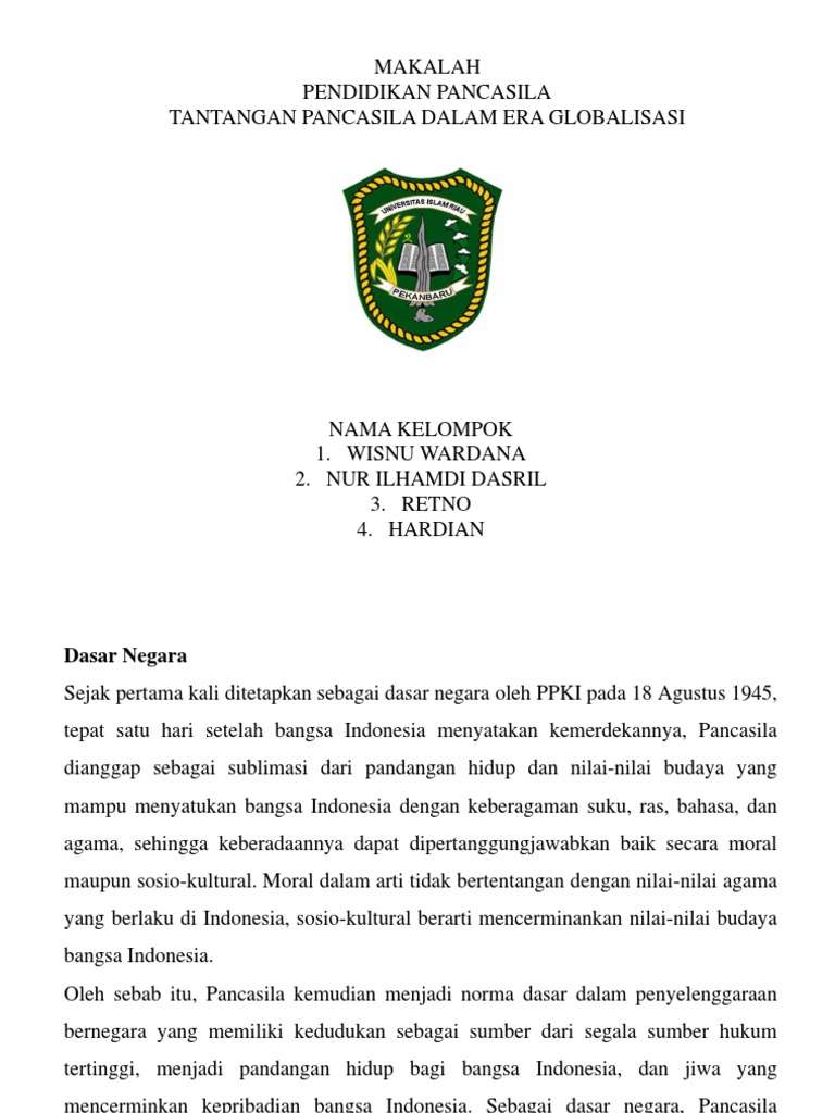 Makalah Pendidikan Pancasila Tantangan Pancasila Dalam Era Globalisasi