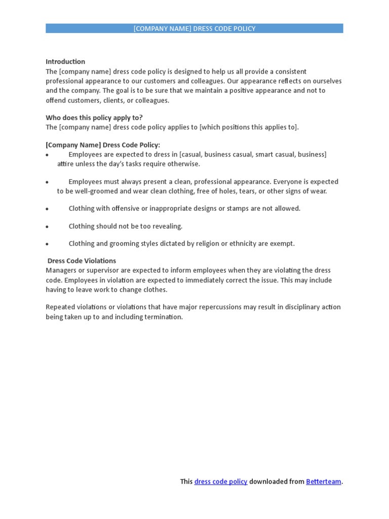 Dress Code Policy Download 20170928 | PDF