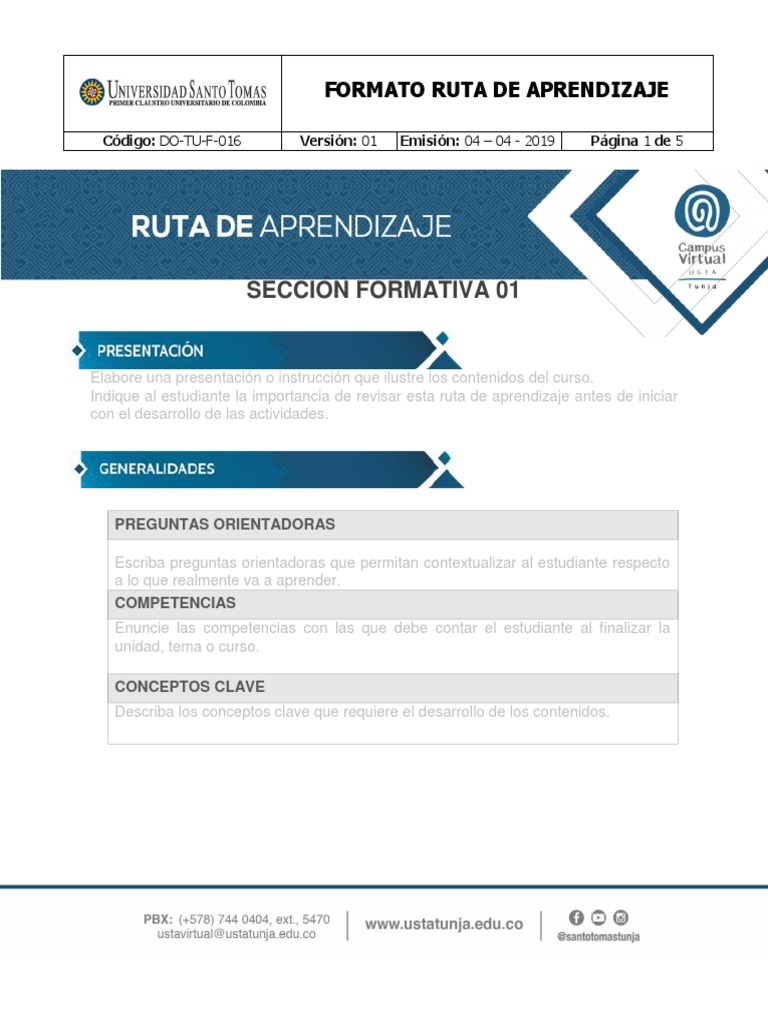 Formato Ruta Aprendizaje | PDF | Aprendizaje | Modificación de ...