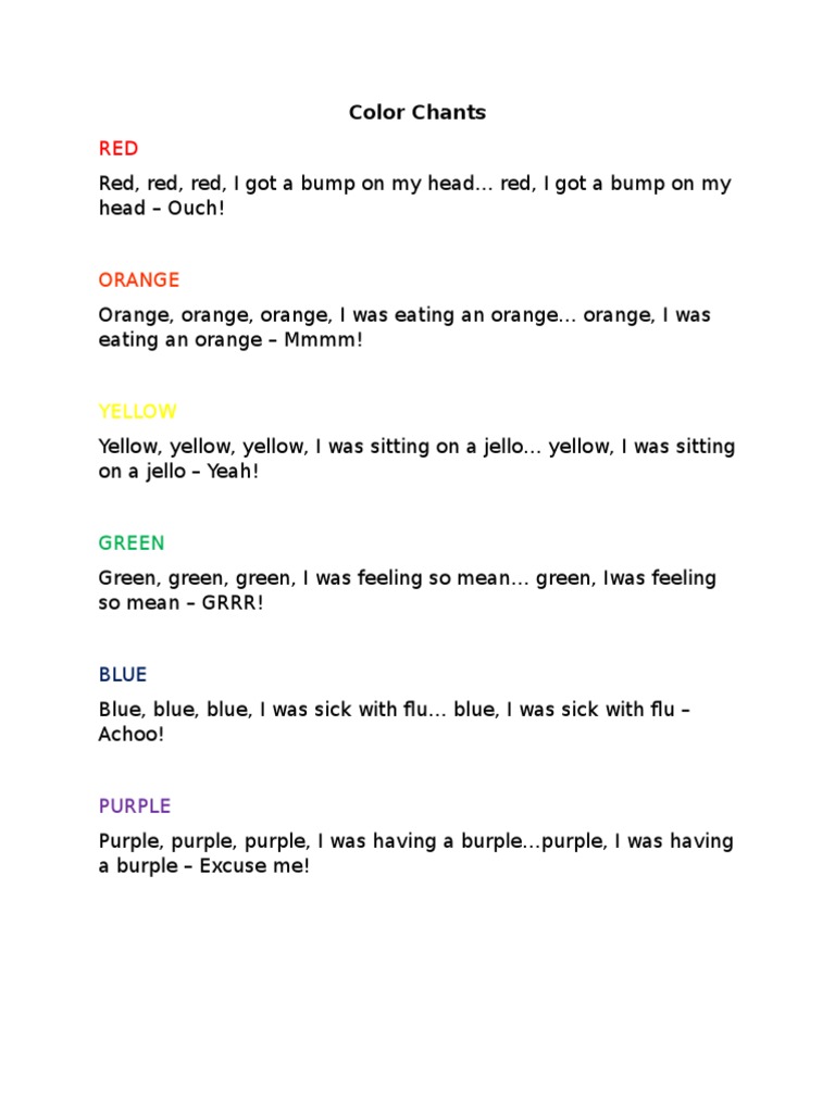Fun Color Chants for Kids | PDF