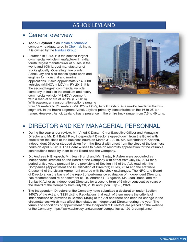 Leadership Profile and Business Overview of Ashok Leyland, the Second