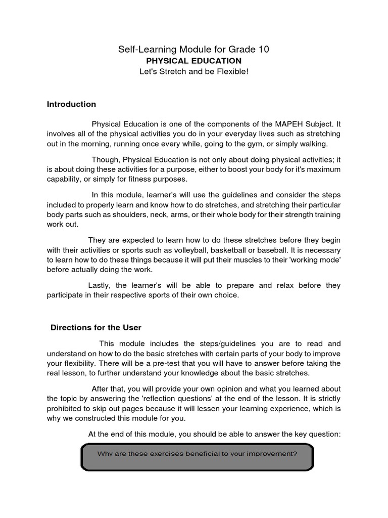 Self Learning Module For Grade 10 Physical Education Anatomical Terms Of Motion Flexibility Anatomy