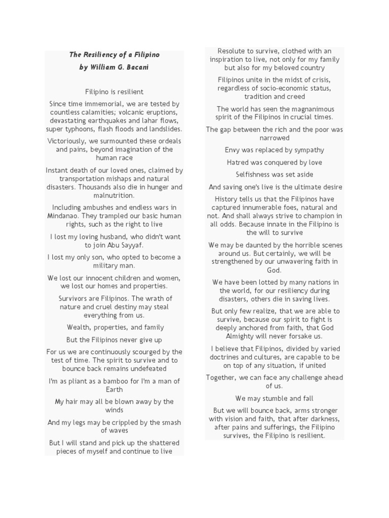 The Resiliency of Filipinos | PDF | Disaster And Accident
