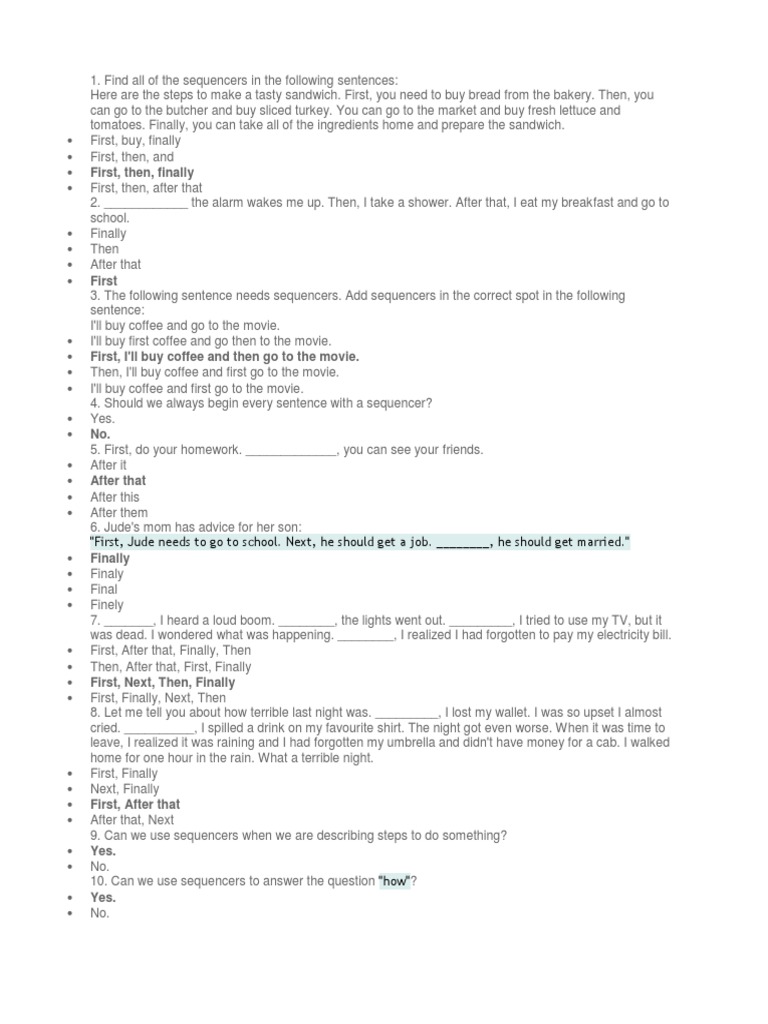Find All of The Sequencers in The Following Sentences PDF
