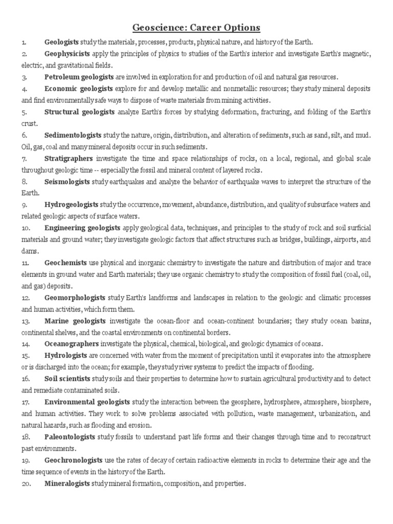 Geoscience Career Options Pdf Geology Rock Geology