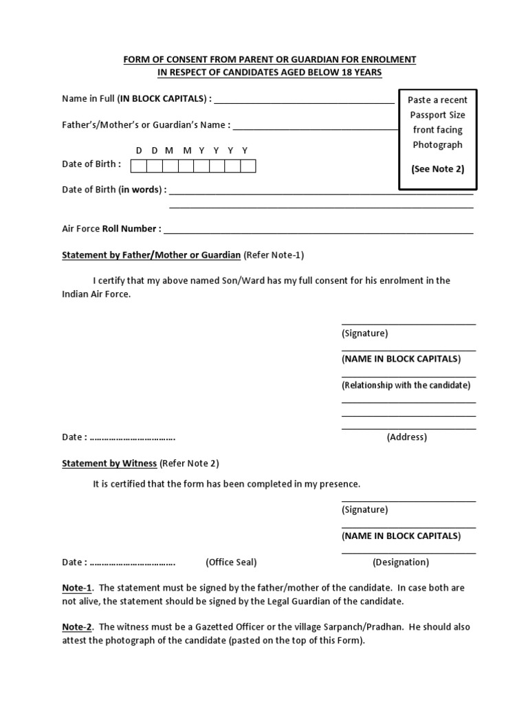 Guardian Consent for Air Force Enrolment | PDF | Social Institutions ...