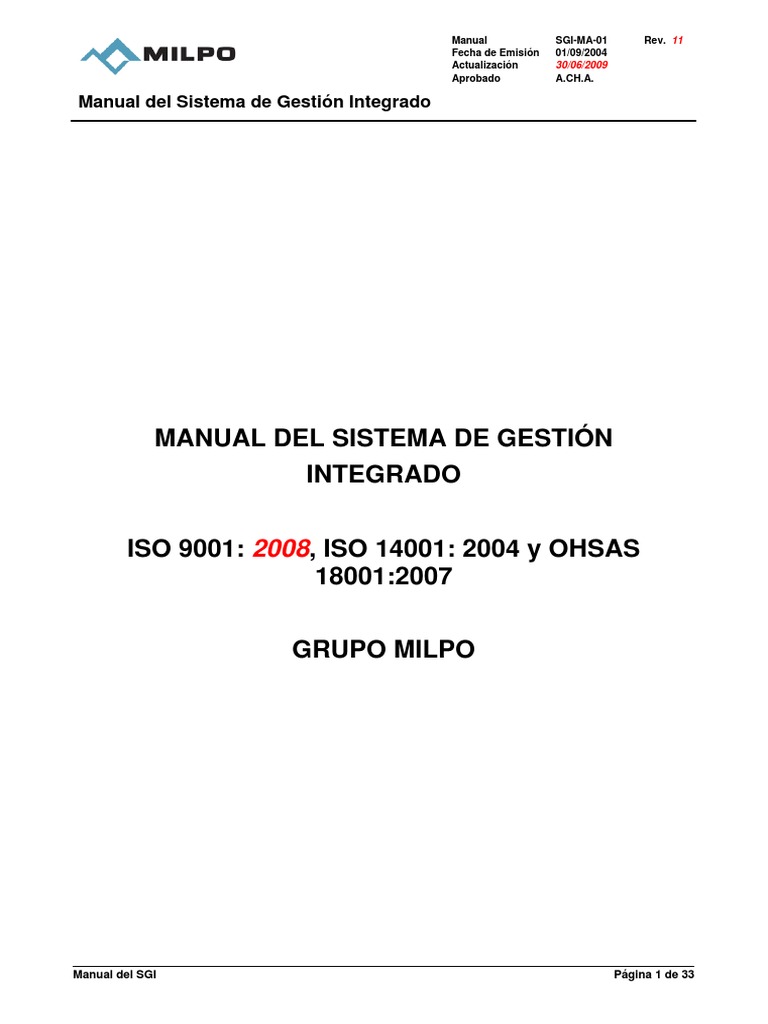 Manual del Sistema de Gestión Integrado | PDF | Calidad (comercial ...