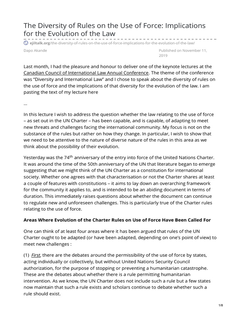 Evolving Rules on Use of Force | PDF | Treaty | International Law