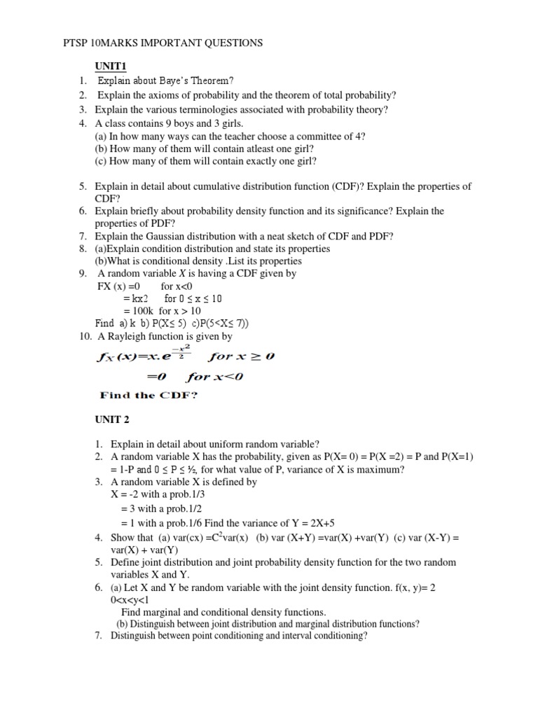 PTSP Important Questions and Topics | PDF | Spectral Density ...