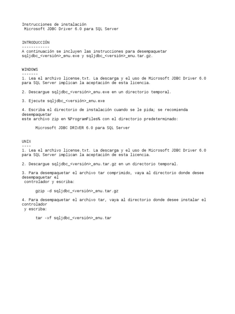 Instalación del Microsoft JDBC Driver 6.0 | PDF | Hogar, jardinería y ...